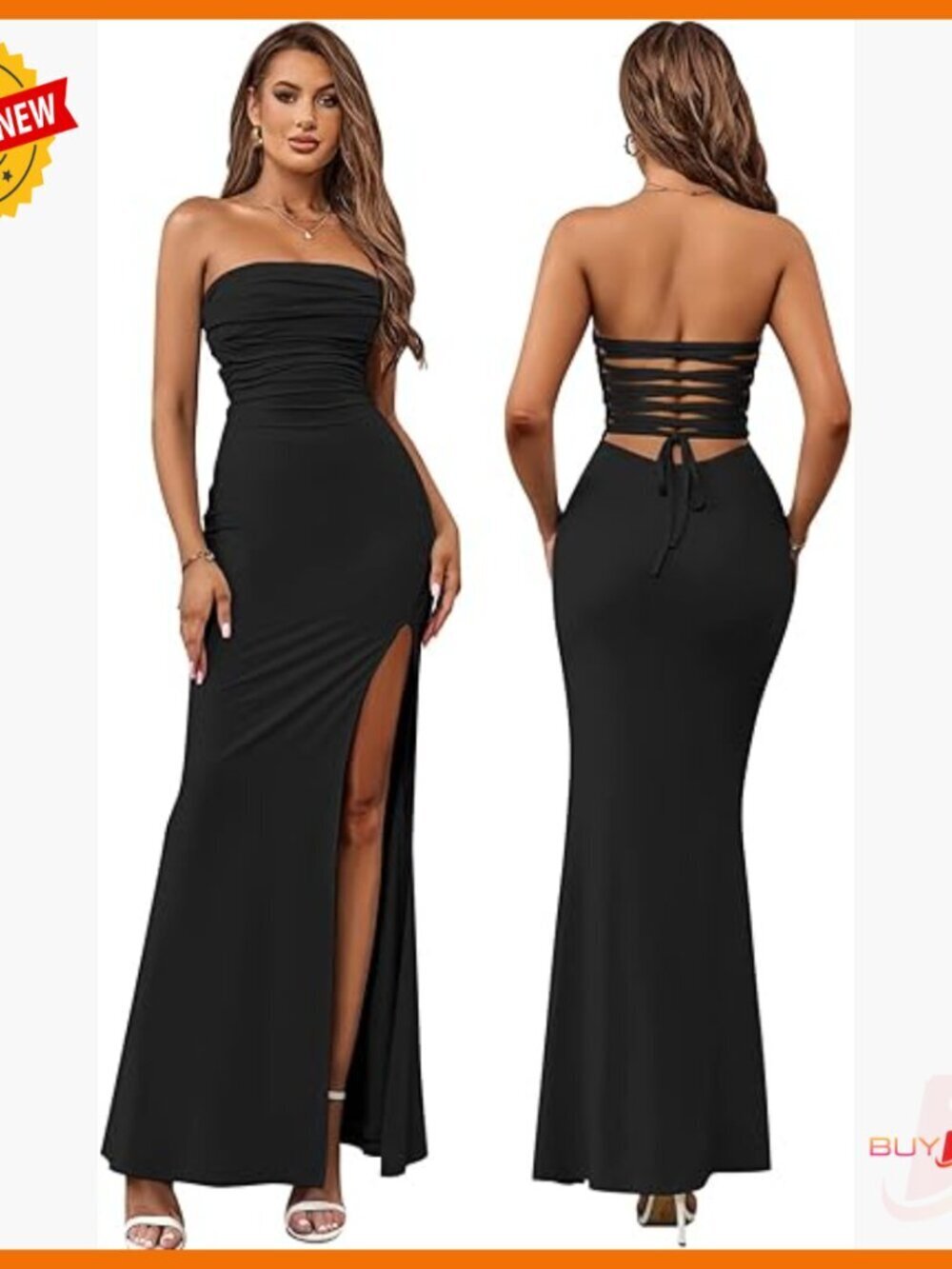 Strapless Tube Top Maxi Dress Bodycon Slit Tie Back Formal